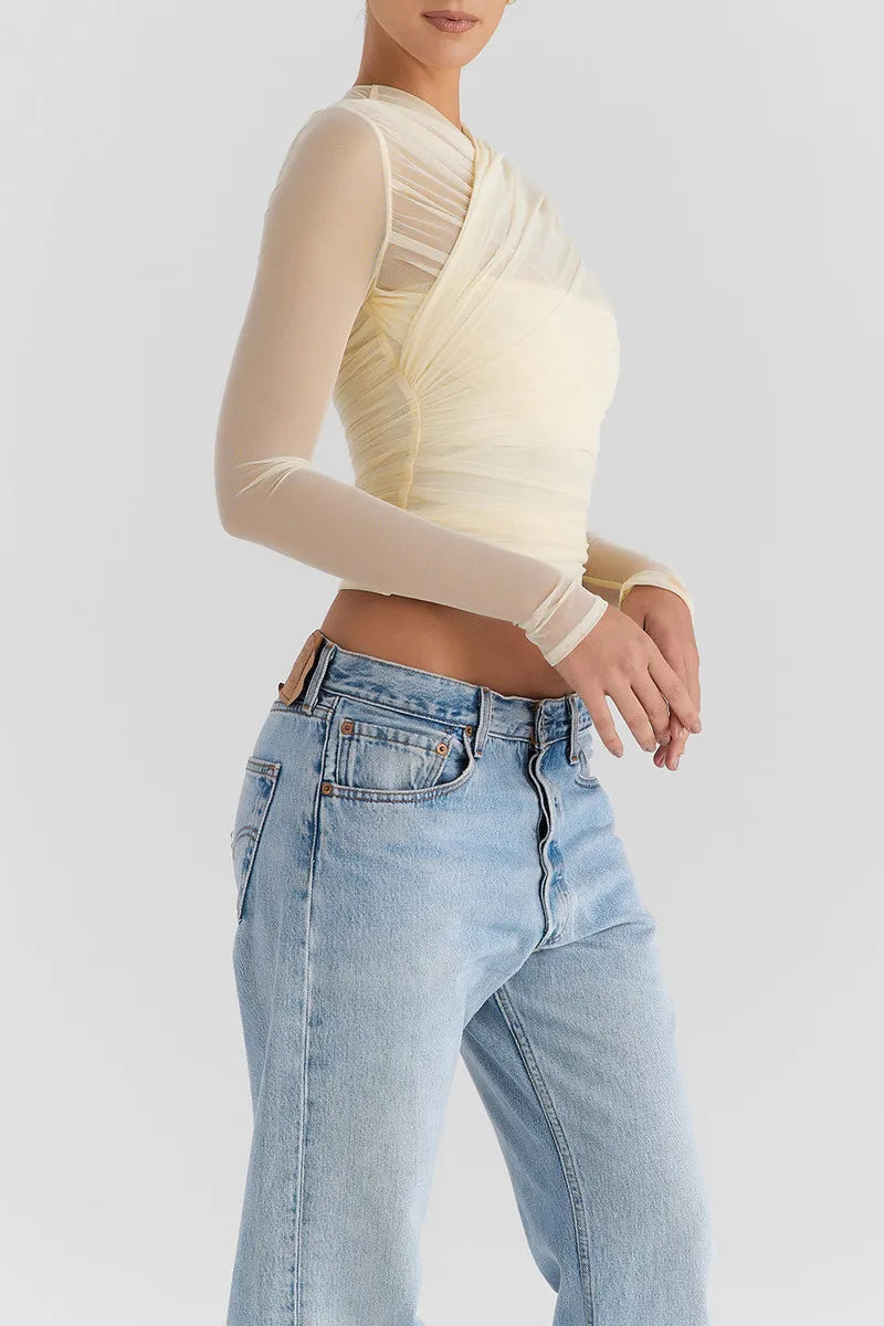 Althira | Transparente Mesh Langarm-Eleganz Oberteil