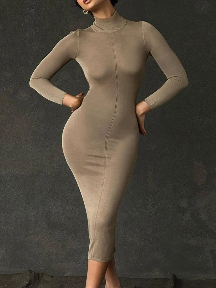 Novira | Schickes Rollkragen Midi Kleid