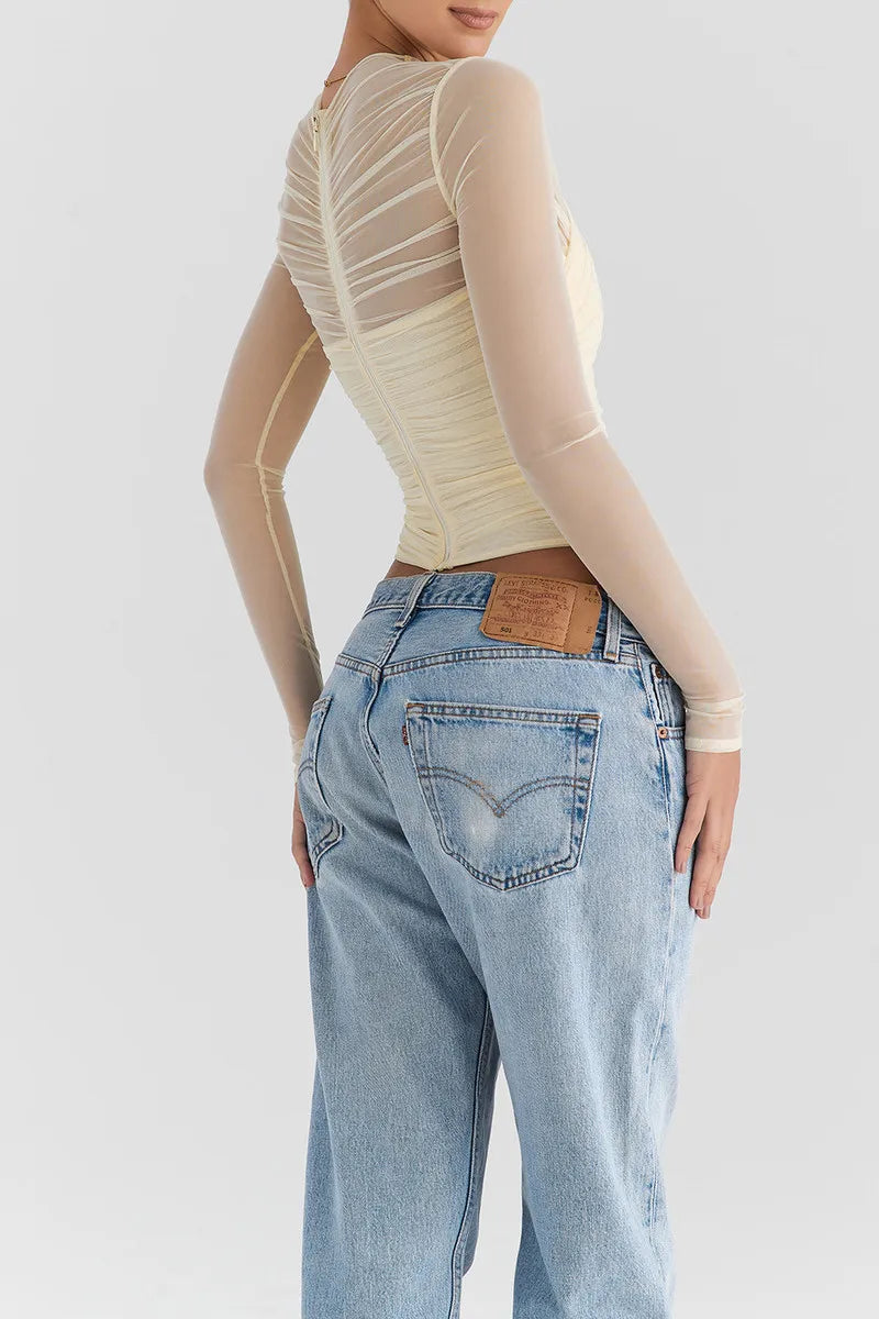 Althira | Transparente Mesh Langarm-Eleganz Oberteil