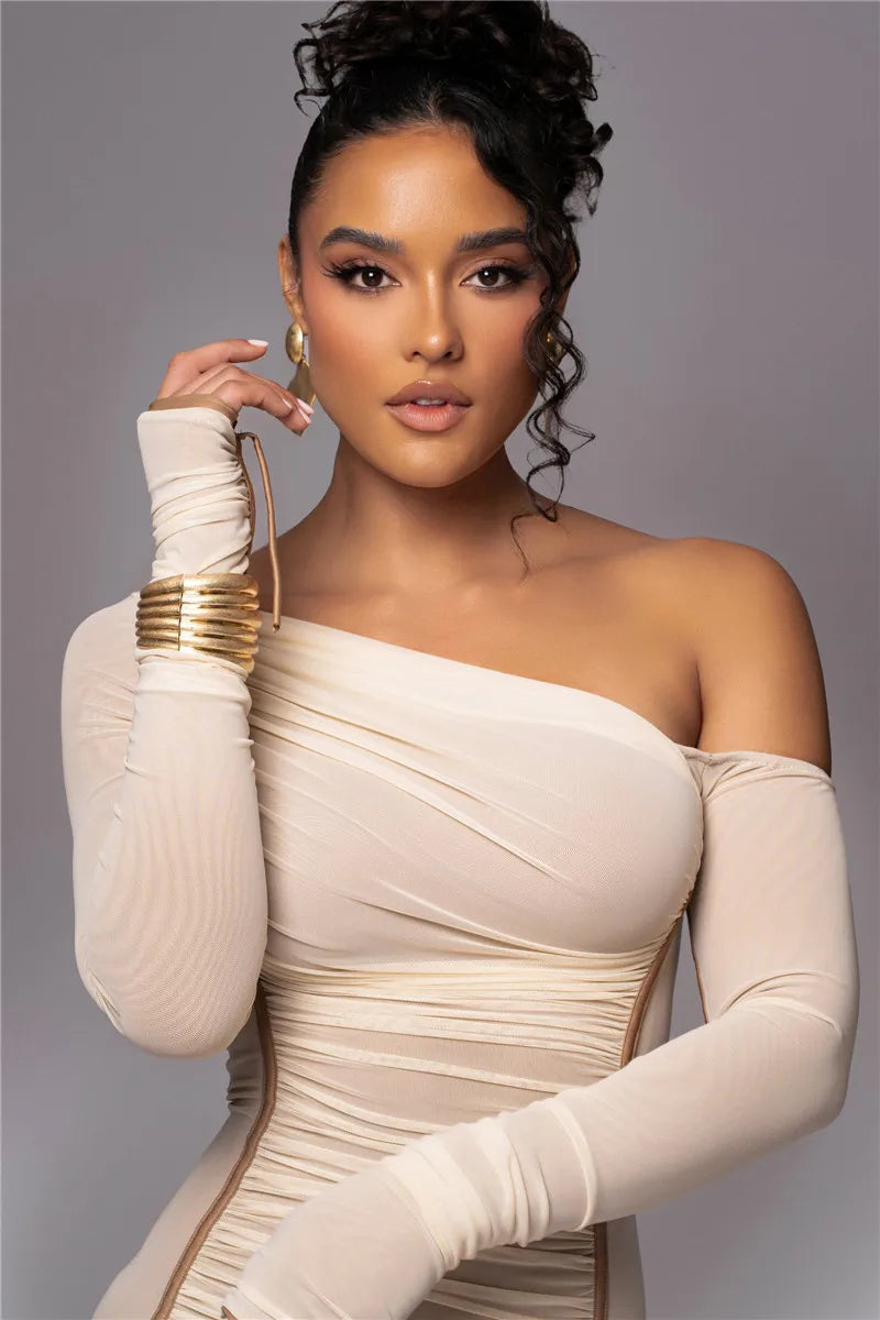Olyssia | Netz Raffung Eleganz Midi Kleid