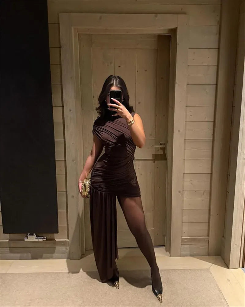 Clarionna | Draped High-Neck Mini Dress
