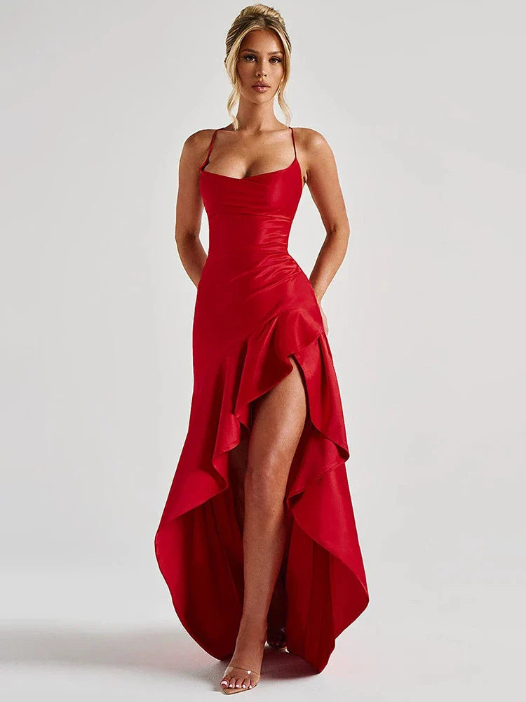 Selestia | Mitternachts-Satin Maxi-Kleid