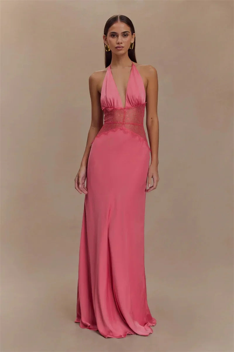 Evrelle | Halter Lace Elegance Maxi Dress