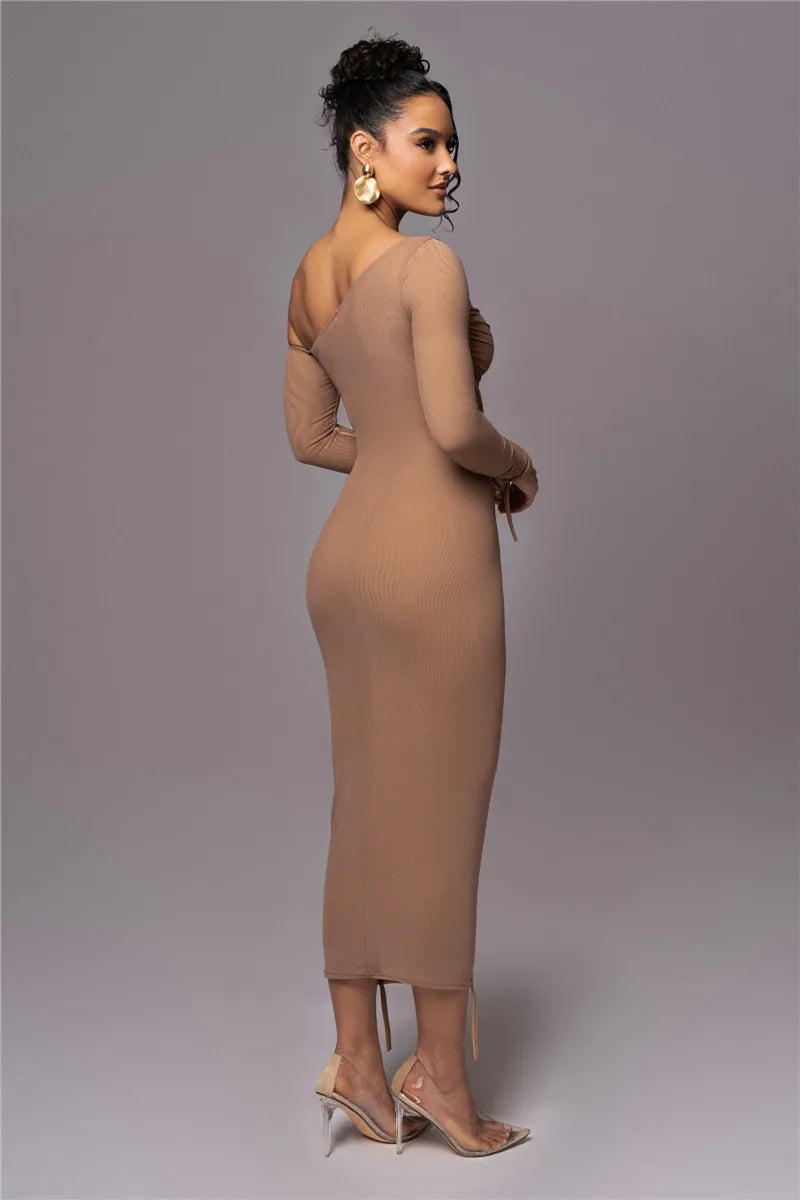Olyssia | Netz Raffung Eleganz Midi Kleid