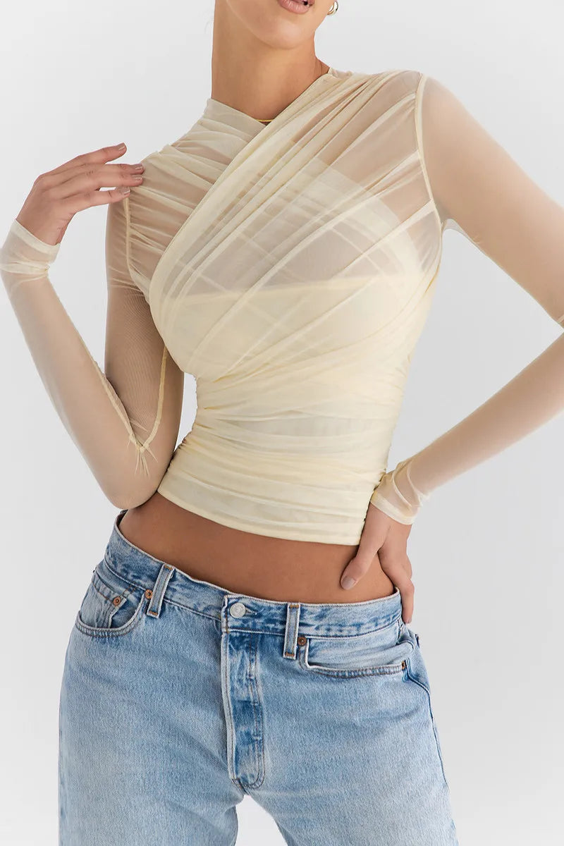 Althira | Transparente Mesh Langarm-Eleganz Oberteil