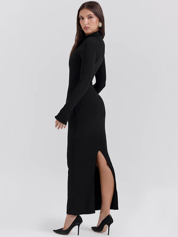 Elsinya | Langärmliges Skulptur-Eleganz Maxi-Kleid
