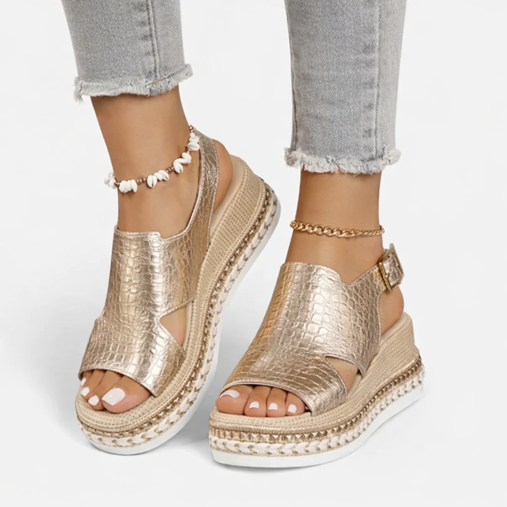 Damen Sommer Wedge Sandalen – Unterstützender Komfort, Metallisches Finish