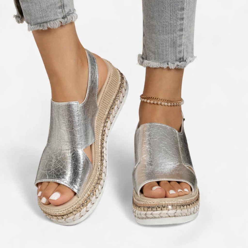 Damen Sommer Wedge Sandalen – Unterstützender Komfort, Metallisches Finish