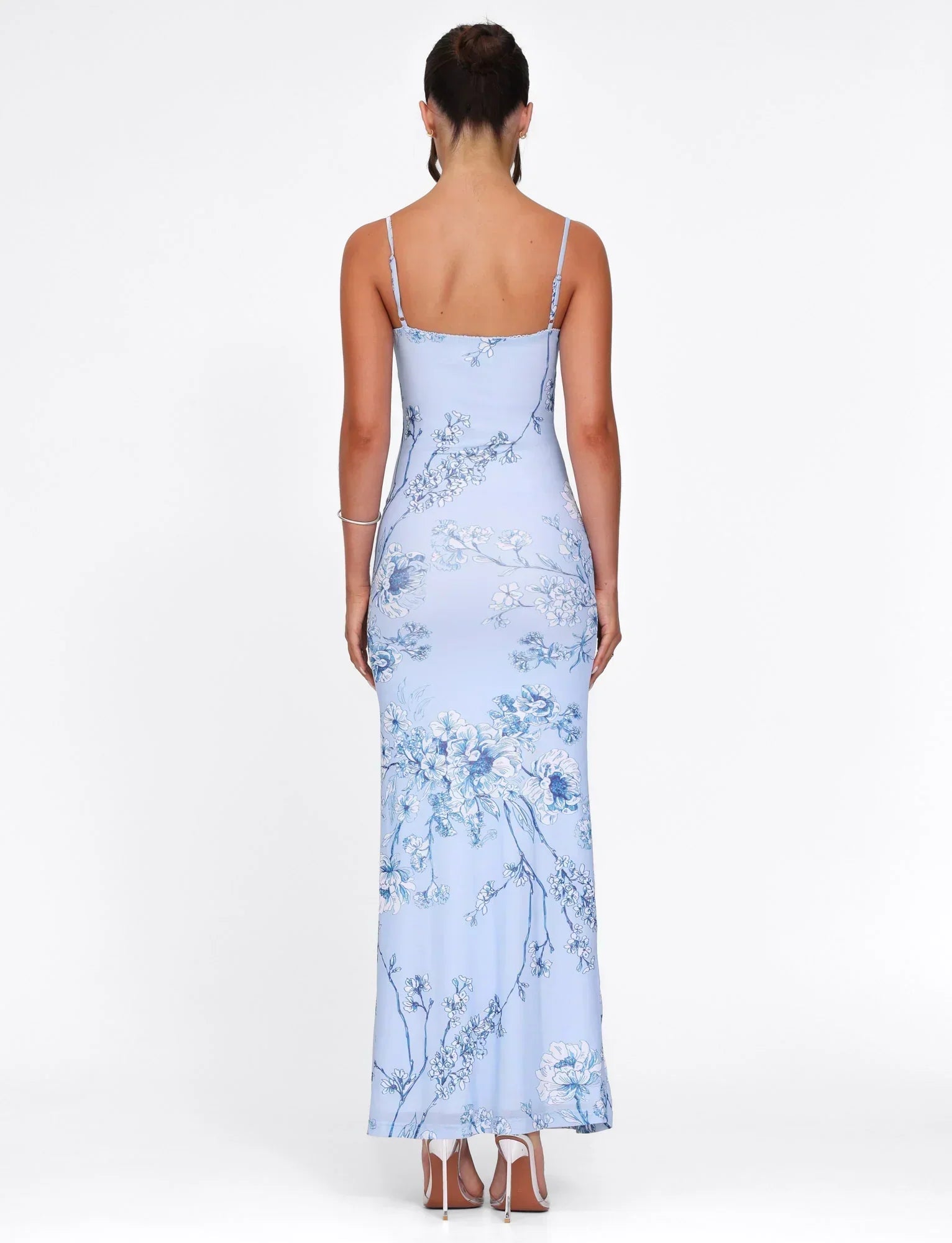 Julie | Elegantes bedrucktes ärmelloses Rosenstreifen Maxikleid
