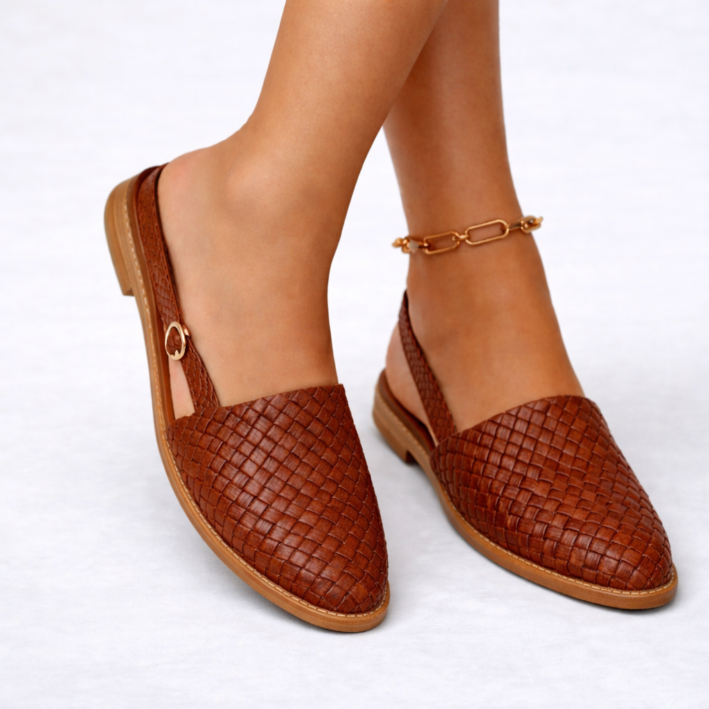 Damen Geflochtene Vegane Leder Slingback-Flats – Eleganter Alltagsstil