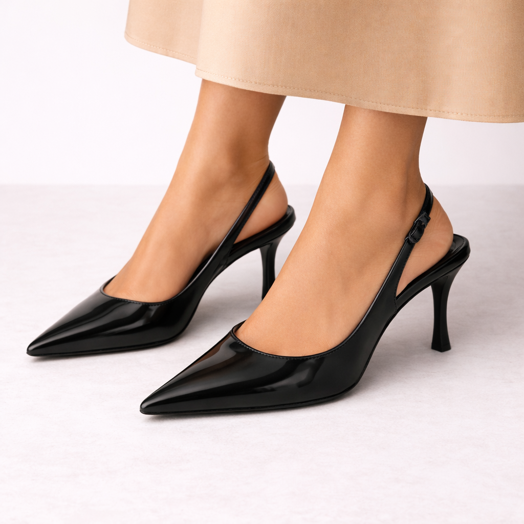 Damen Elegante Schwarze Slingback-Absätze – Spitz zulaufend