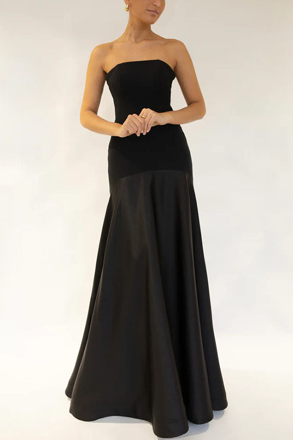 Luxe Satin Glow Strapless Maxi Kleid