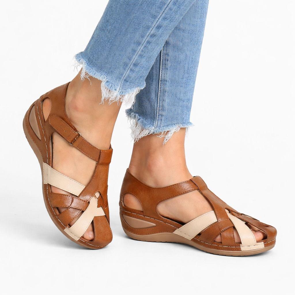 Damen Komfort Leder Orthopädische Keilsandalen