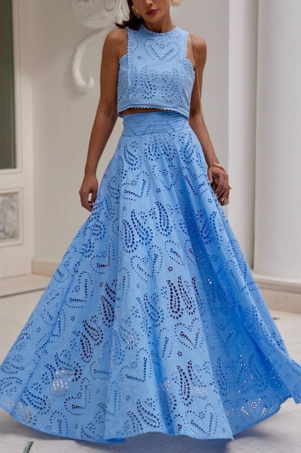 Eliana Zweiteiliges Set – Sommerlook mit Maxi-Rock & Stickerei