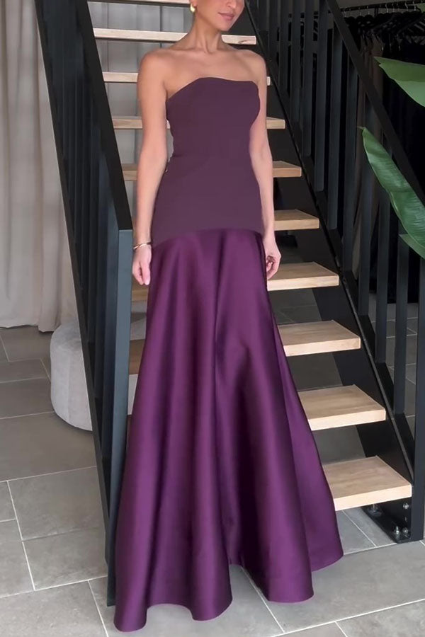 Luxe Satin Glow Strapless Maxi Kleid