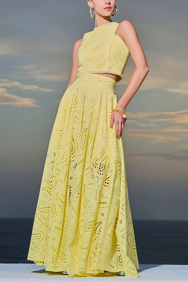 Eliana Zweiteiliges Set – Sommerlook mit Maxi-Rock & Stickerei
