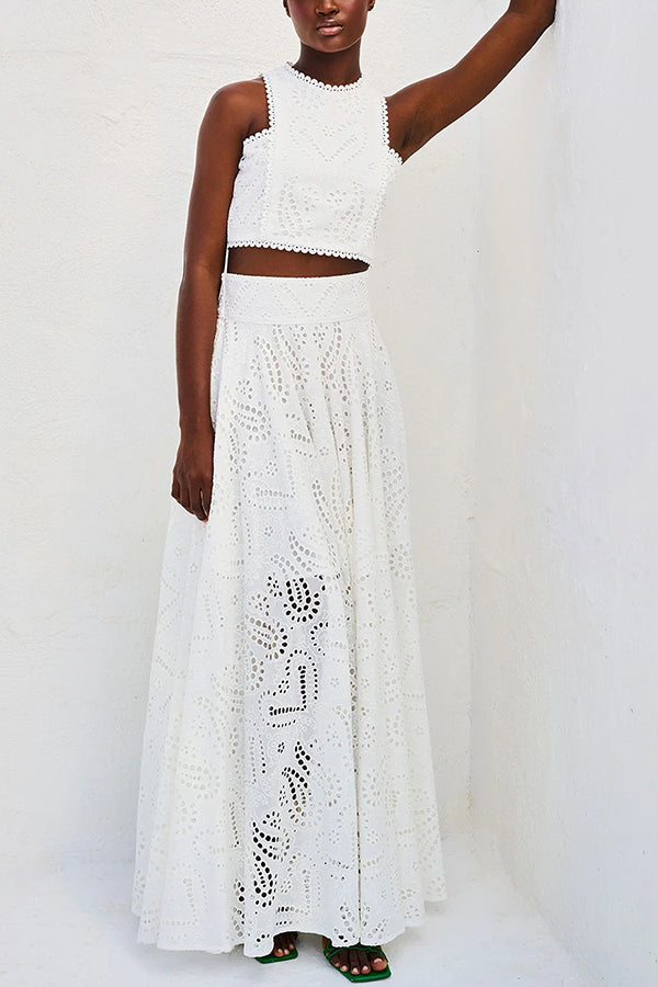 Eliana Zweiteiliges Set – Sommerlook mit Maxi-Rock & Stickerei
