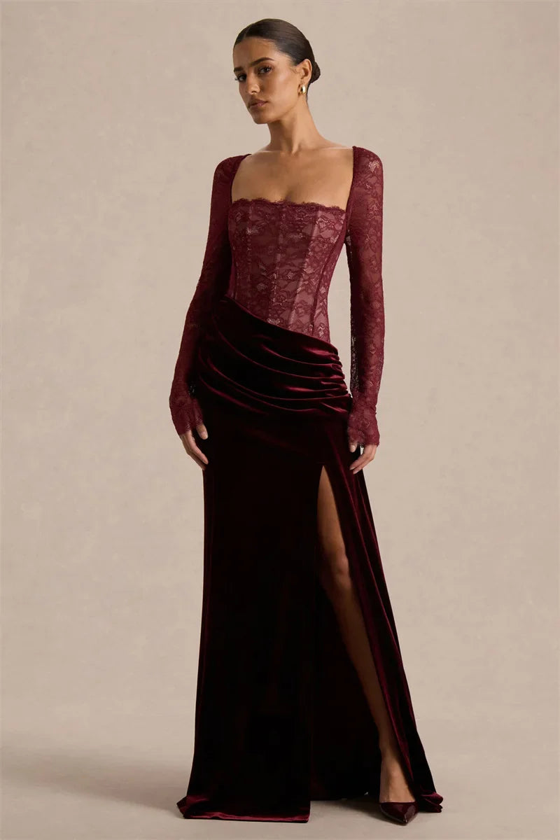 Valencia Spitzenvelours Maxikleid