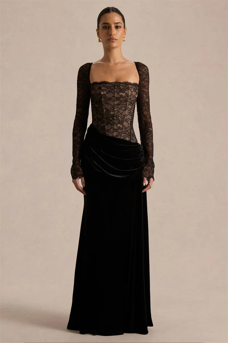Valencia Spitzenvelours Maxikleid