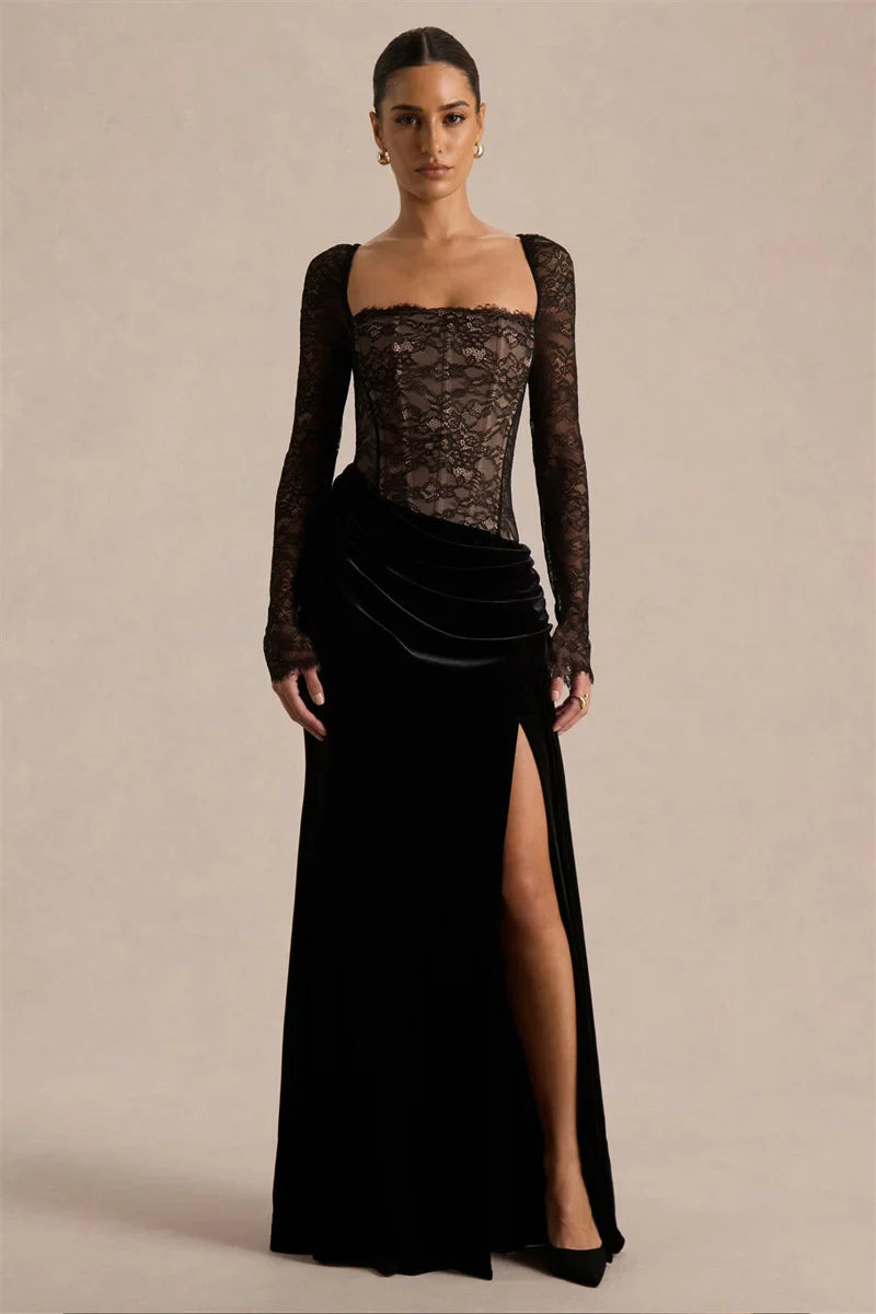 Valencia Spitzenvelours Maxikleid