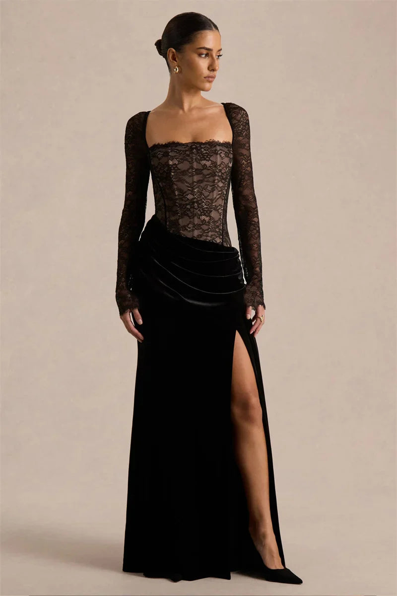 Valencia Spitzenvelours Maxikleid