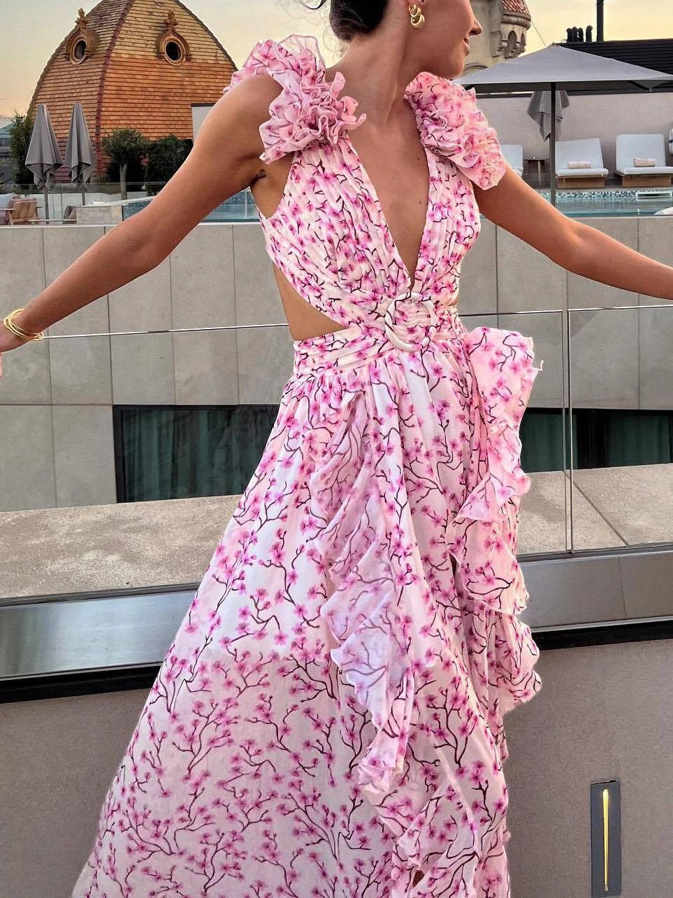 Rosalie Bloom Cutout Maxi-Kleid