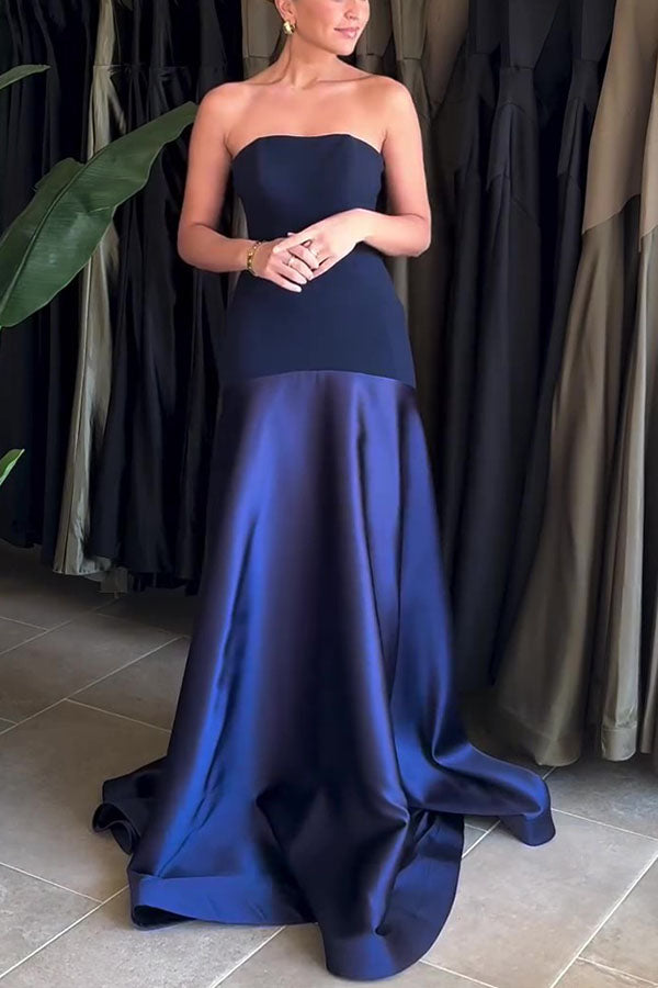Luxe Satin Glow Strapless Maxi Kleid