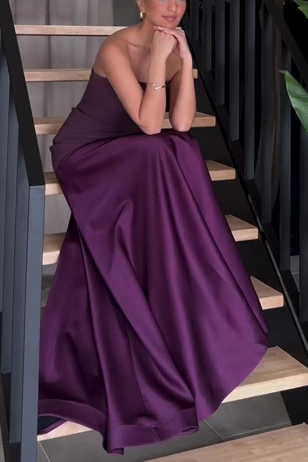 Luxe Satin Glow Strapless Maxi Kleid