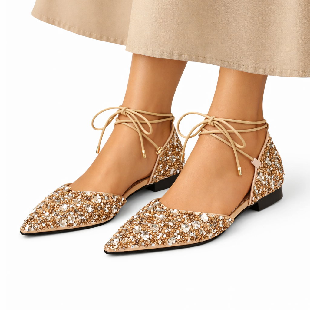 Elegante Goldene Schnür-Hochzeitschuhe