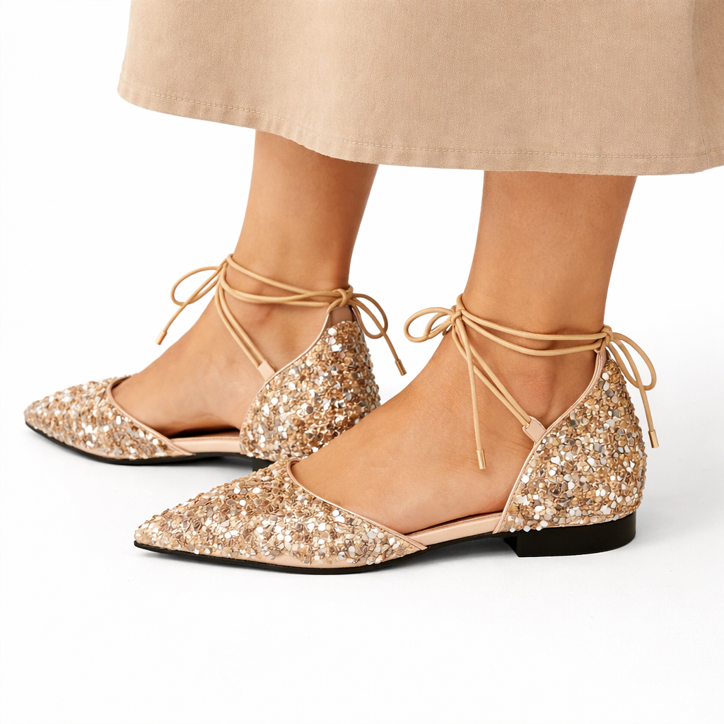 Elegante Goldene Schnür-Hochzeitschuhe
