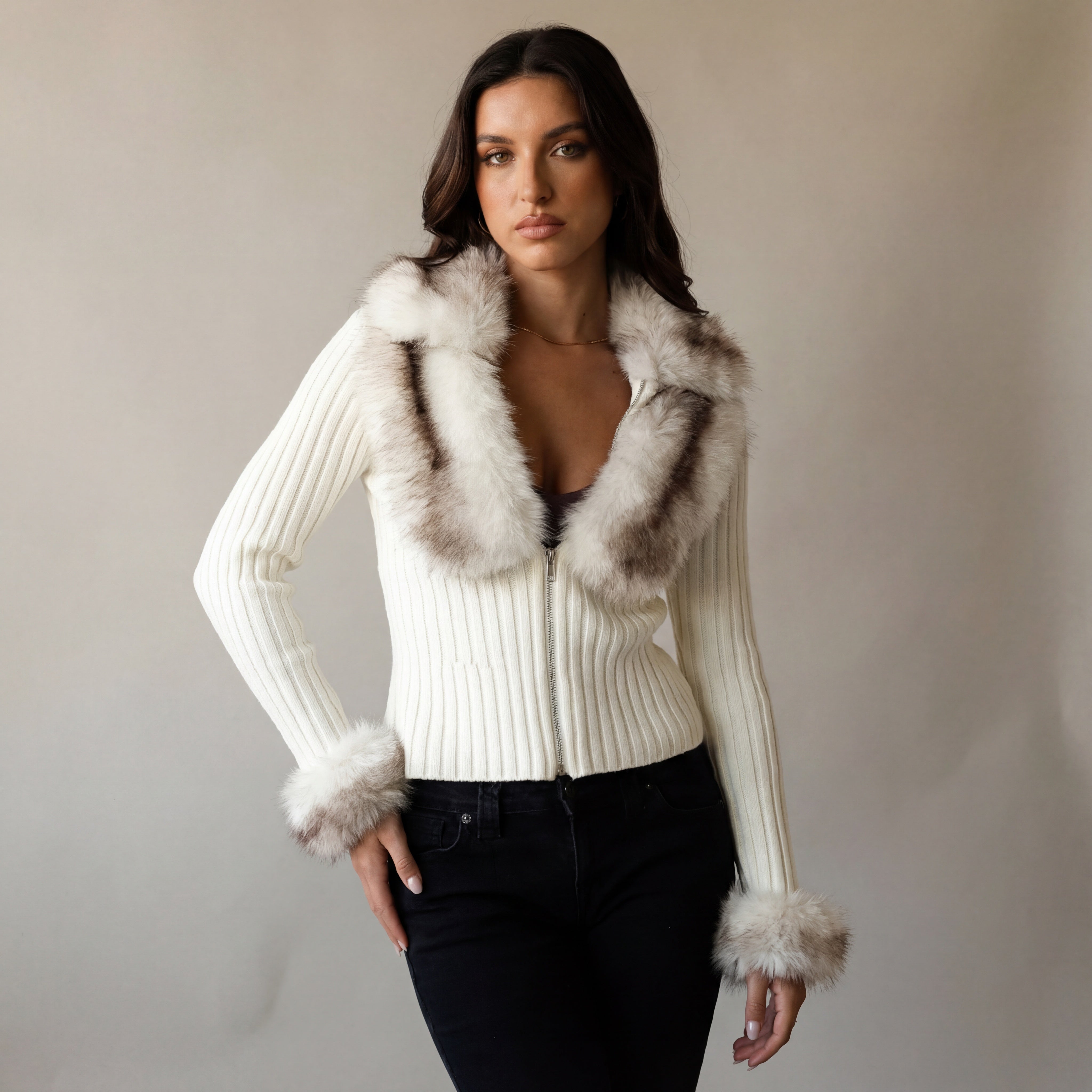Valénne | Luxe Faux Fur Knit Cardigan