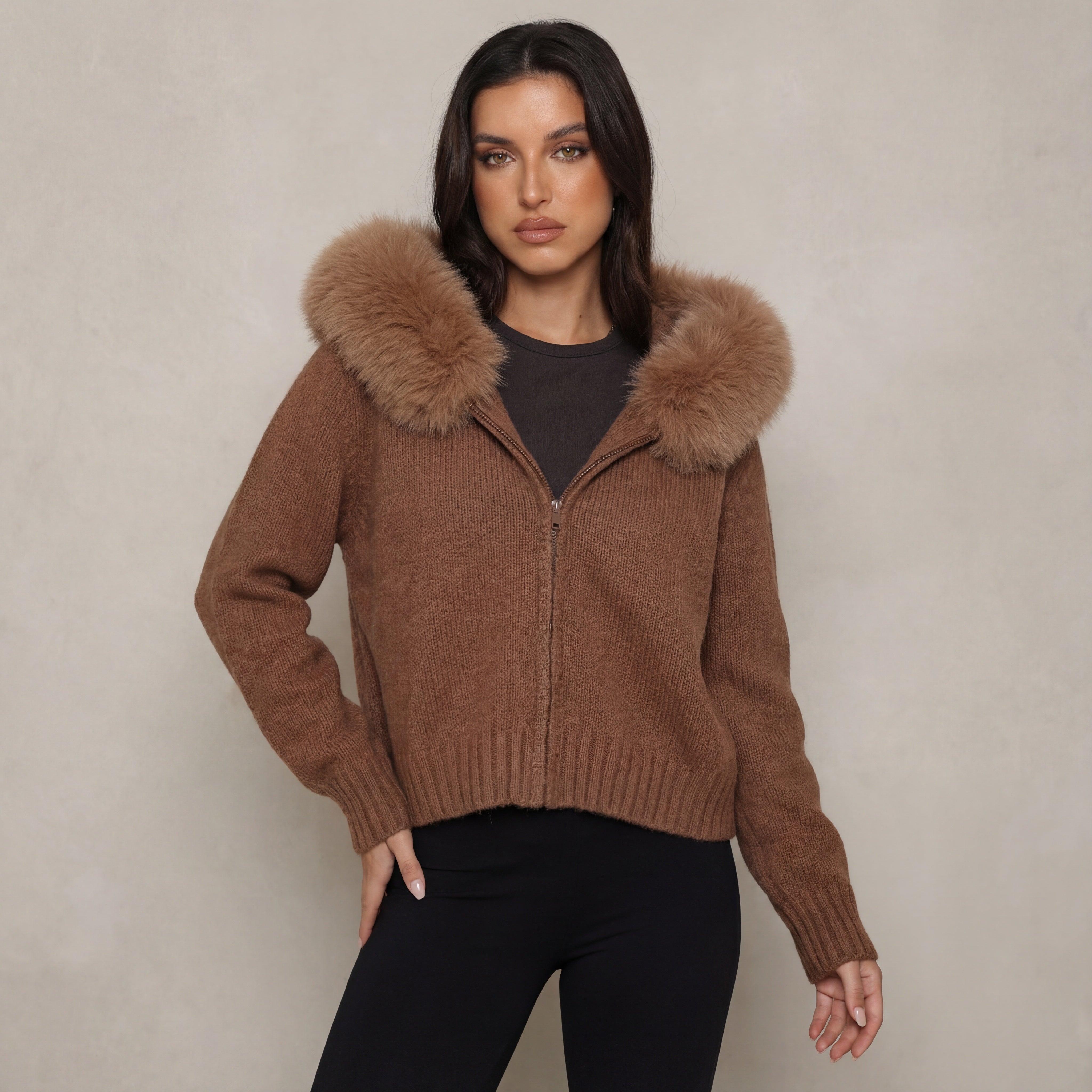 Orivienne | Chic Faux Fur Knit Cardigan