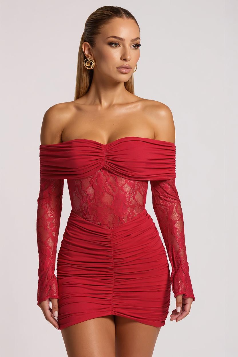 Ophelia | Spitze Rüschendes Mini-Kleid