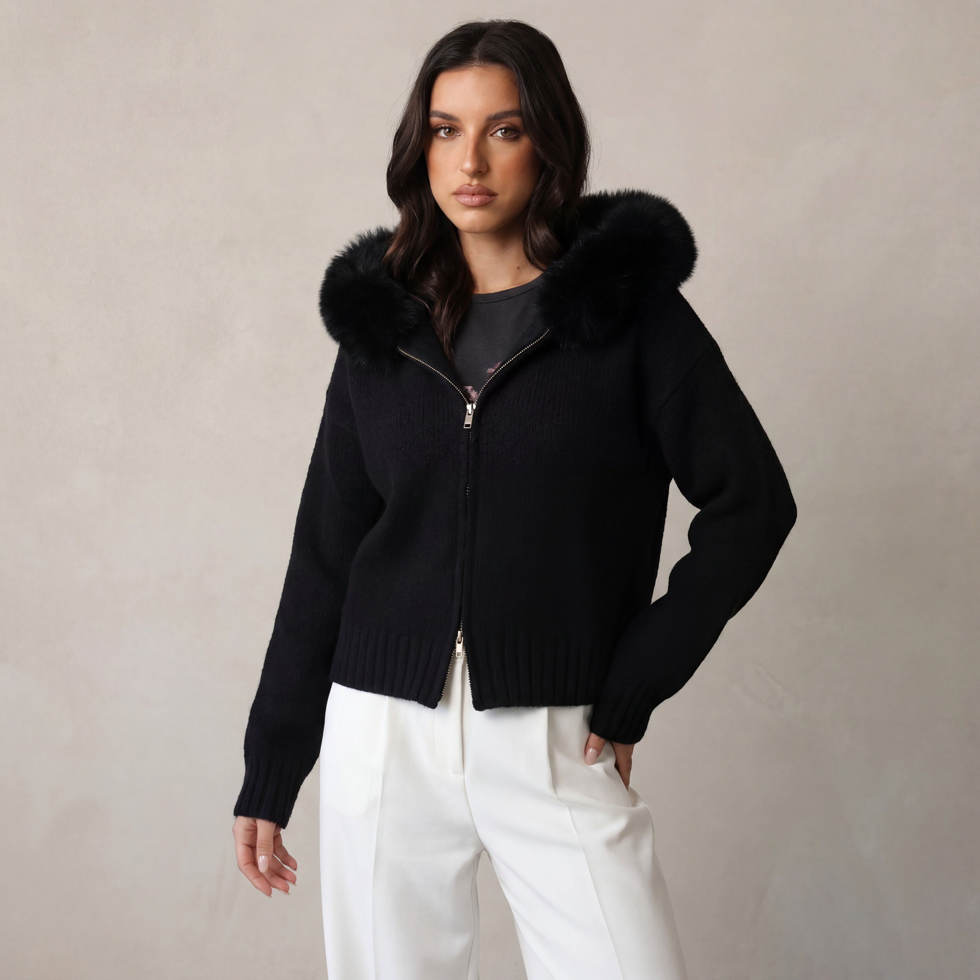 Orivienne | Chic Faux Fur Knit Cardigan