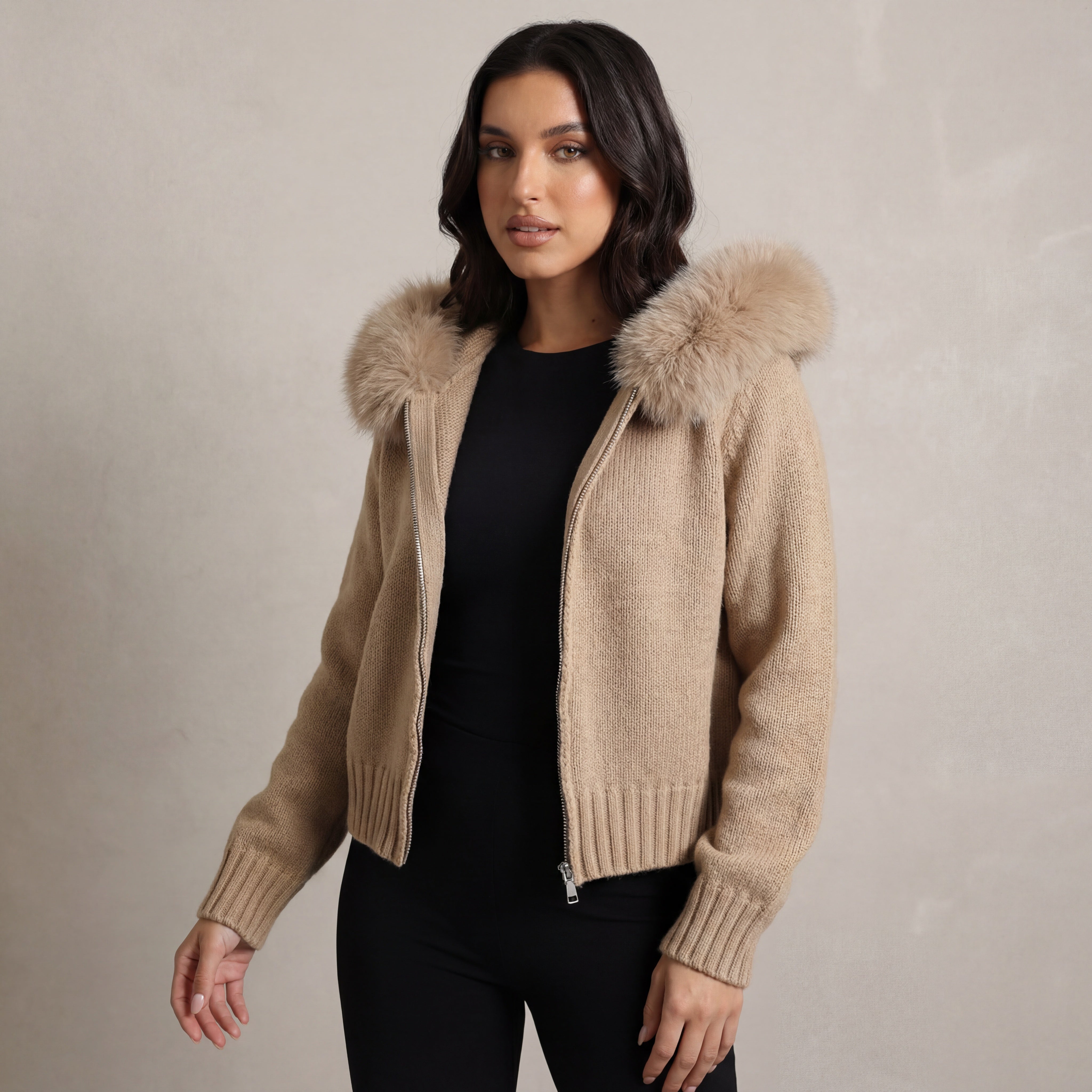Orivienne | Schicker Kunstfell Strick Cardigan