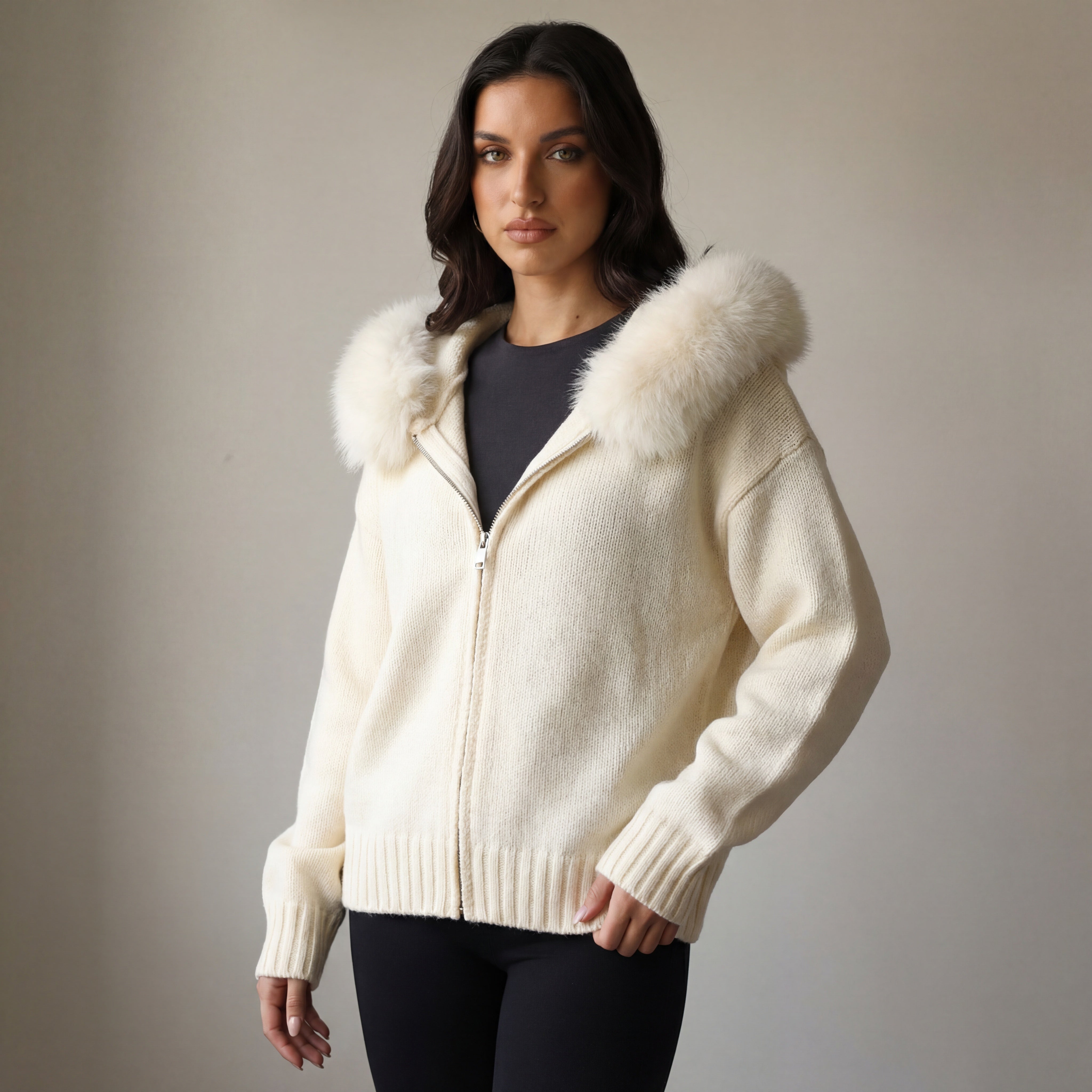 Orivienne | Chic Faux Fur Knit Cardigan