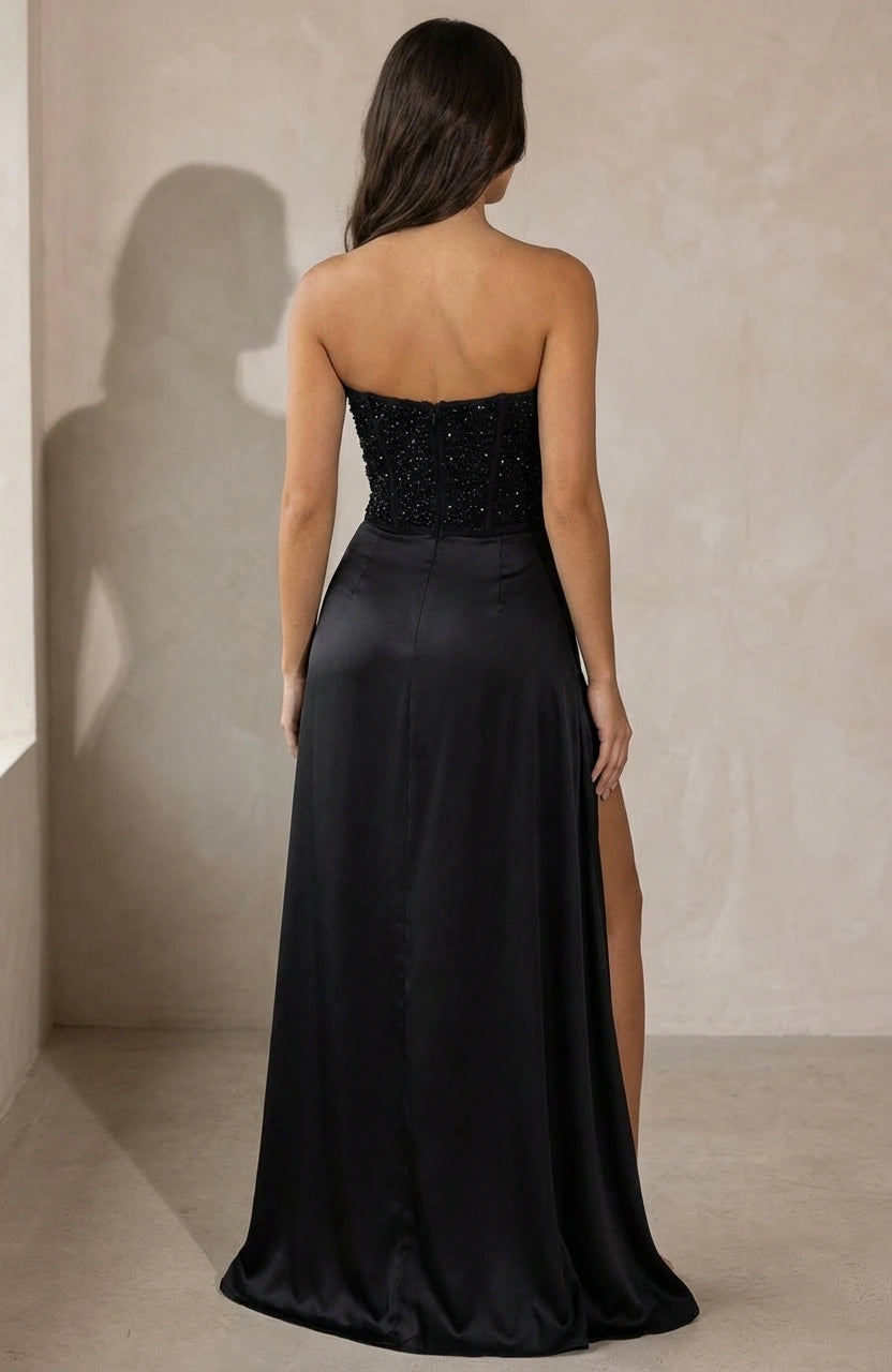 Ismeria | Perlenbesetztes Satin Korsett Maxikleid