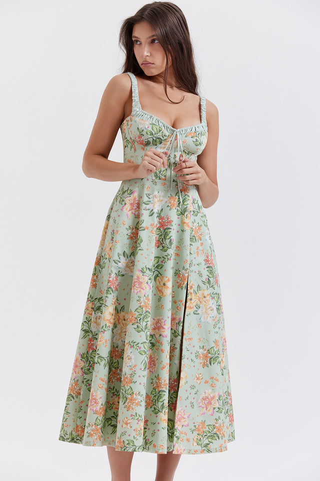 Sabrina | Blumensplit Midi-Kleid – Romantisches Frühlingsstretch-Sommerkleid