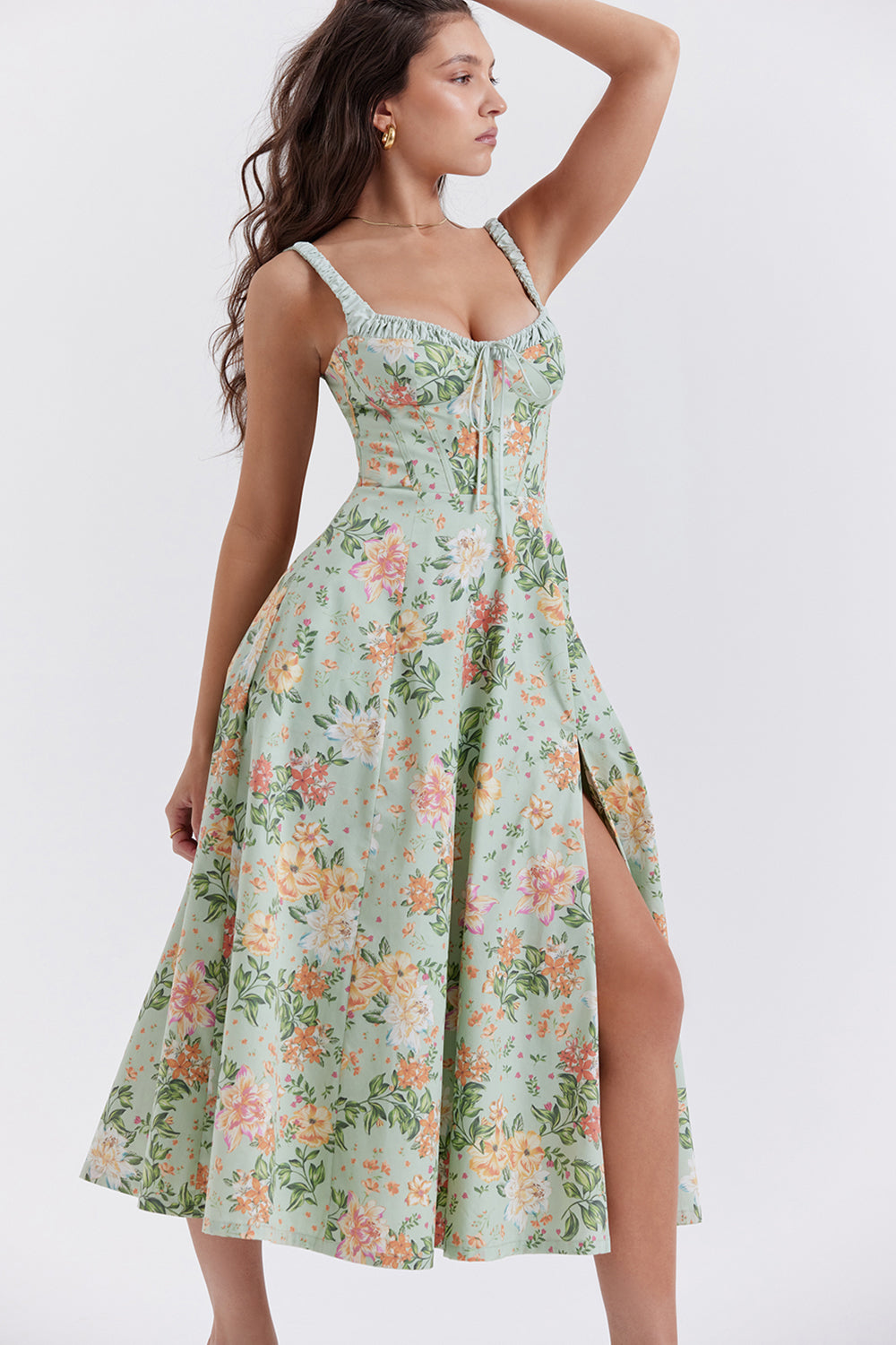 Sabrina | Blumensplit Midi-Kleid – Romantisches Frühlingsstretch-Sommerkleid