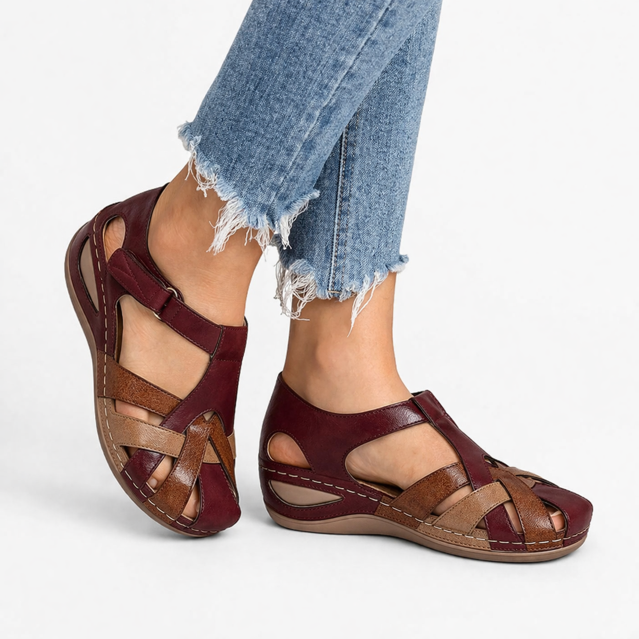 Damen Komfort Leder Orthopädische Keilsandalen