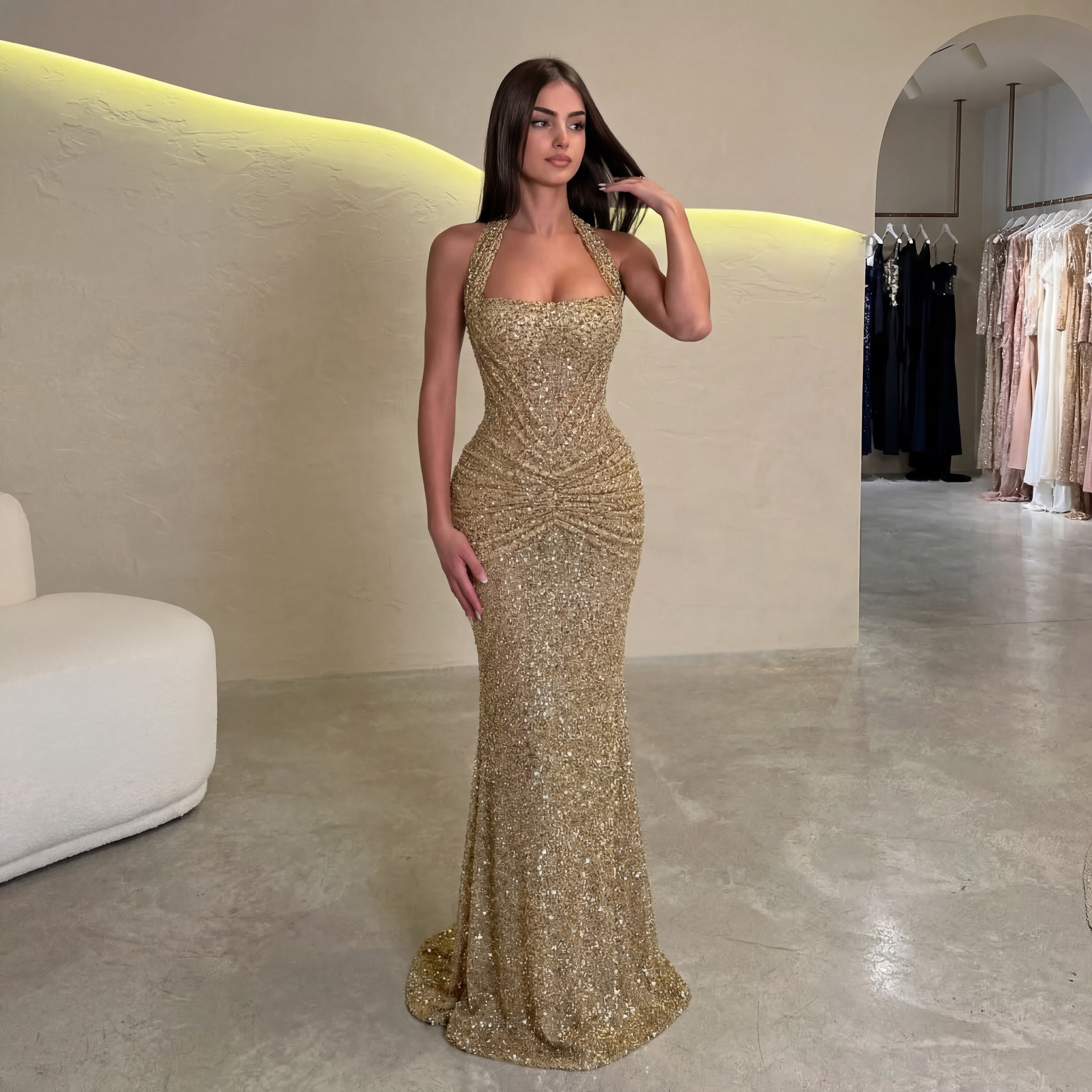 Stardust Elegantes Pailletten Maxikleid