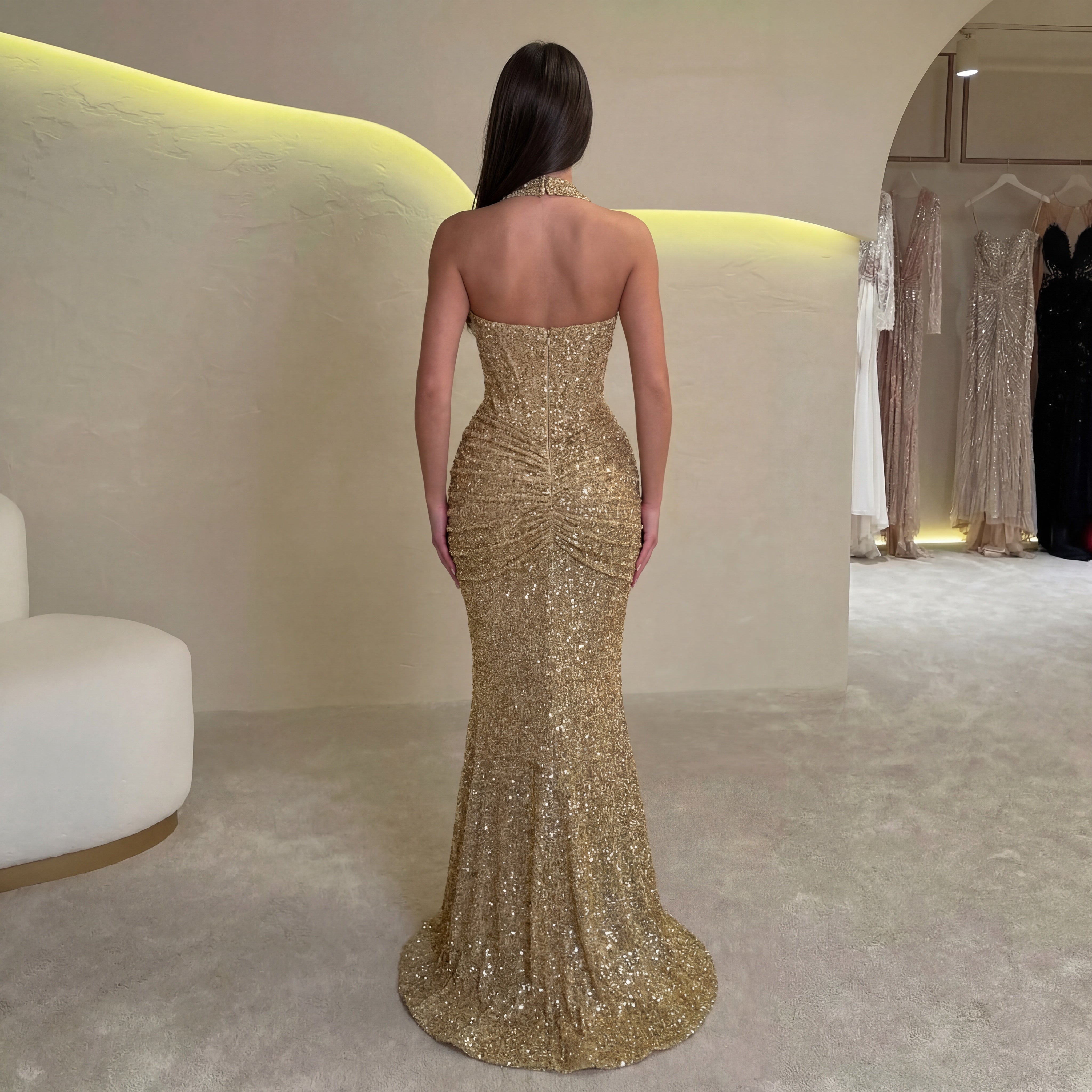 Stardust Elegantes Pailletten Maxikleid
