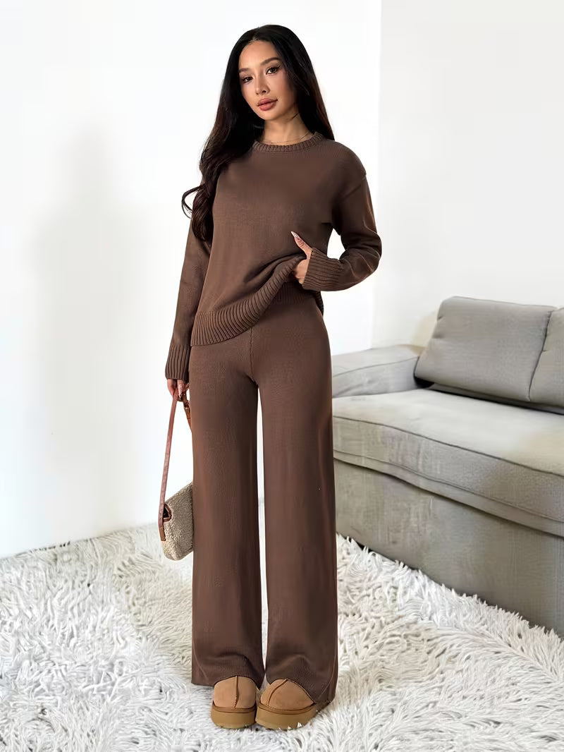 Sienna Strick Lounge-Set – Lässiges Top & Weite Hose