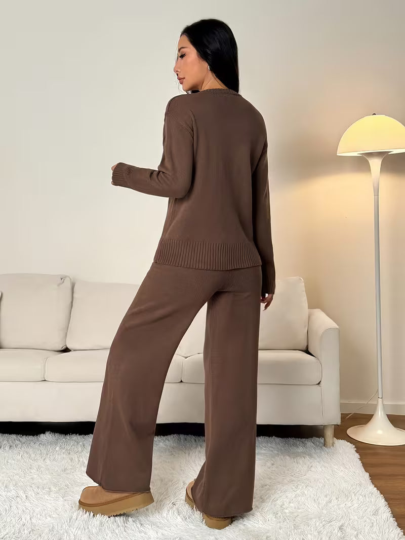 Sienna Strick Lounge-Set – Lässiges Top & Weite Hose