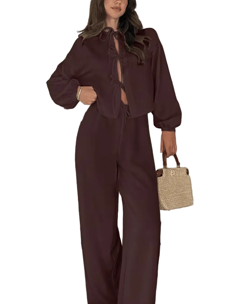 Valentina Zweiteiliges Set – Bluse mit Bindeband & Weite Hose
