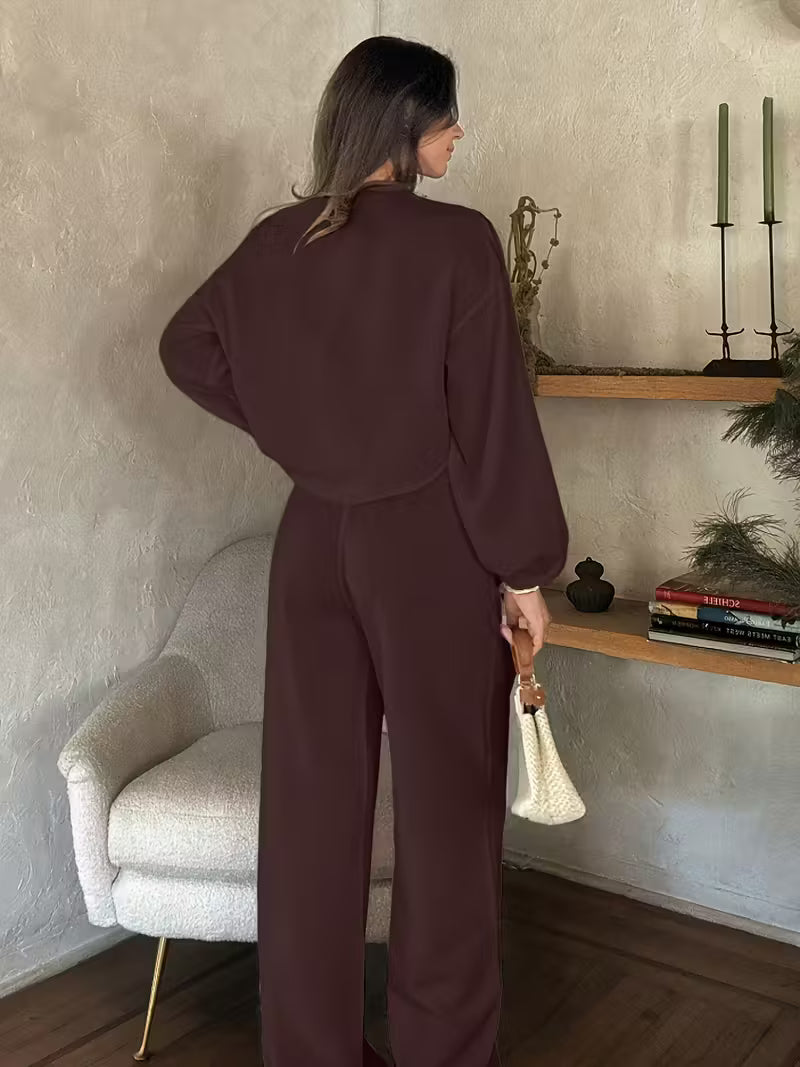 Valentina Zweiteiliges Set – Bluse mit Bindeband & Weite Hose