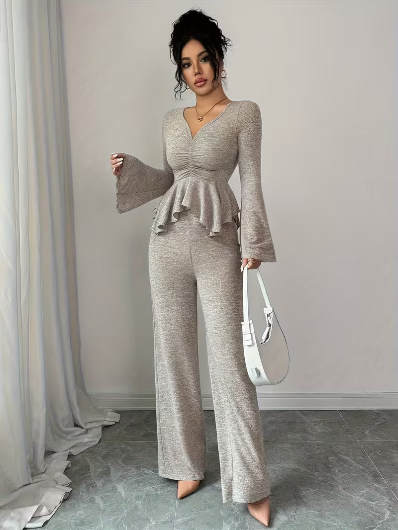Aria Peplum-Set – Raffungstop & Weite Hose