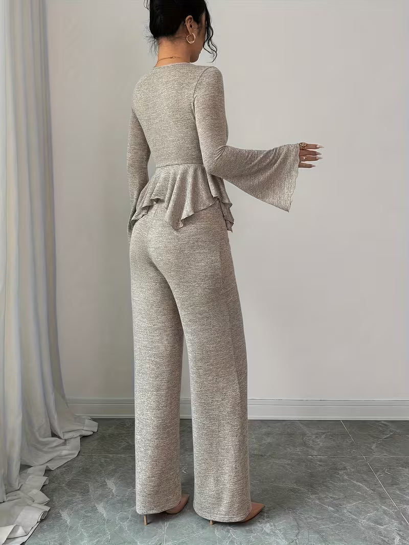Aria Peplum-Set – Raffungstop & Weite Hose