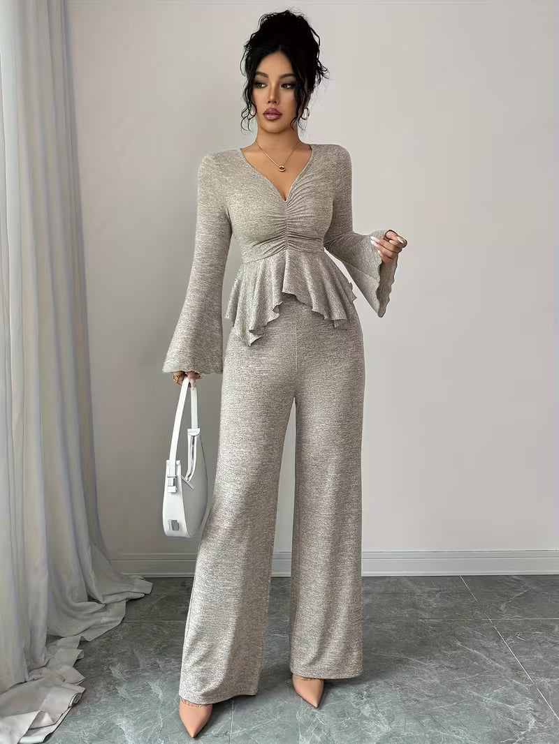 Aria Peplum-Set – Raffungstop & Weite Hose