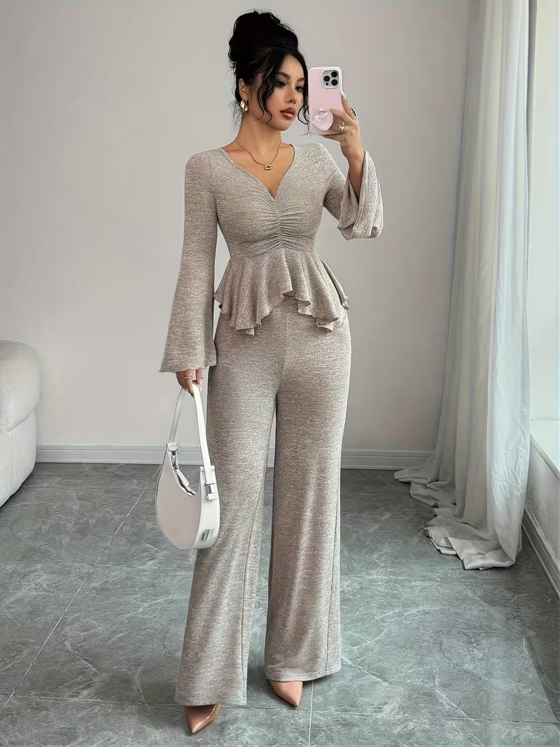 Aria Peplum-Set – Raffungstop & Weite Hose